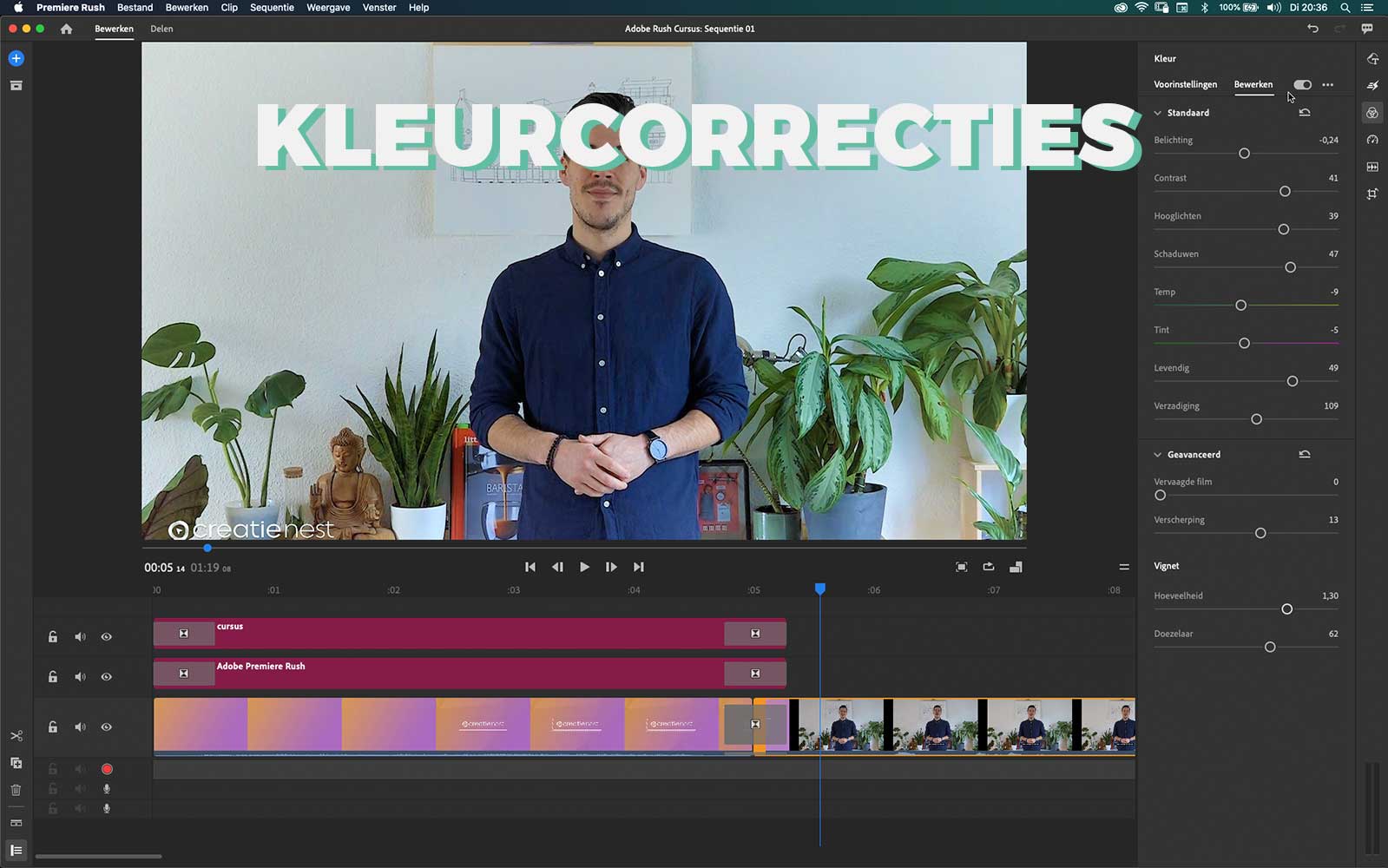 cursus Adobe Premiere Rush videobewerking kleurcorrecties